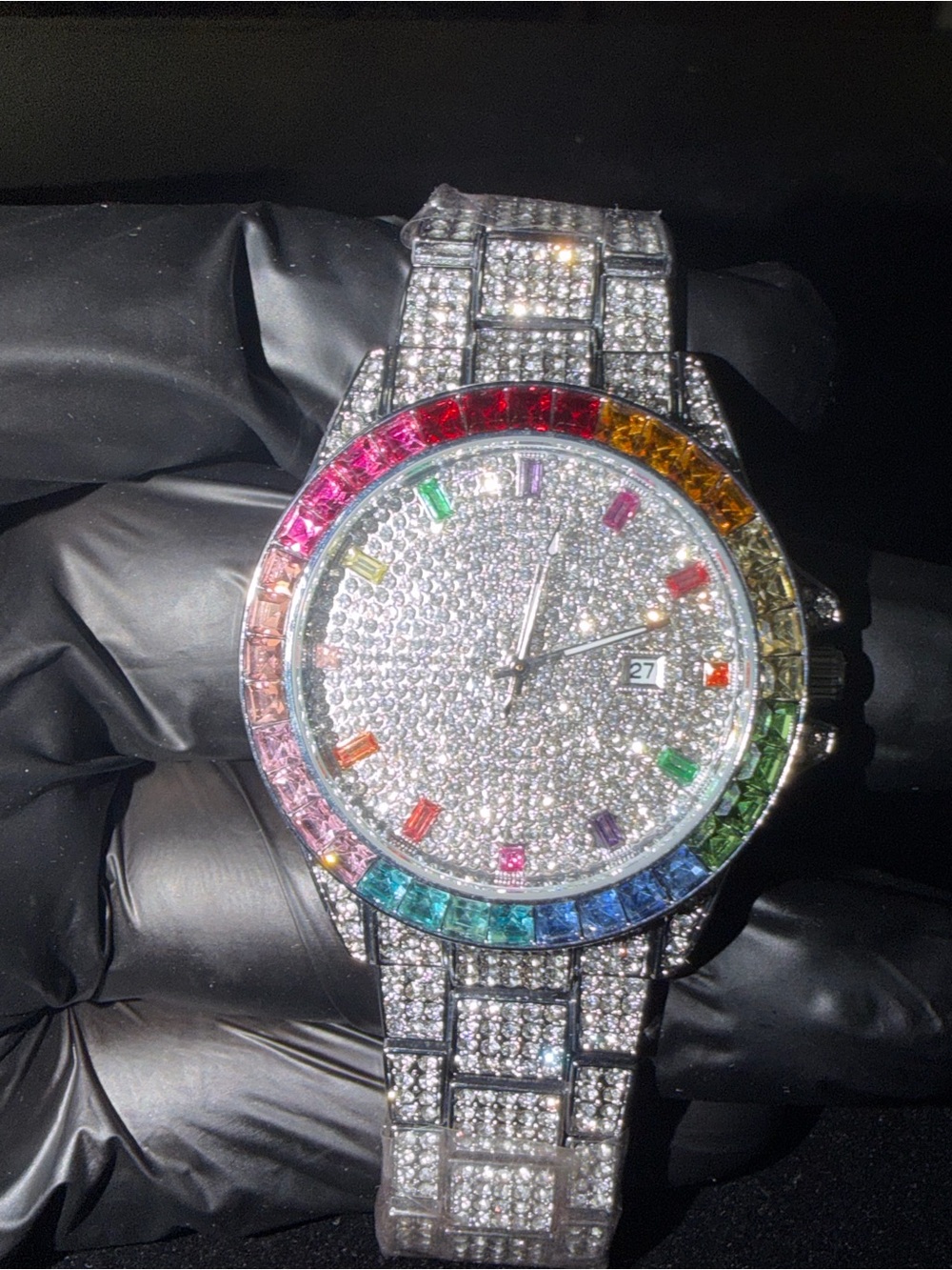 Unbranded Women's Rainbow Crystal Pave Watch - Silver